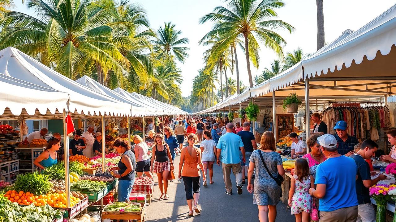 Colourful weekend market stalls at Carrara Markets on the Gold Coast