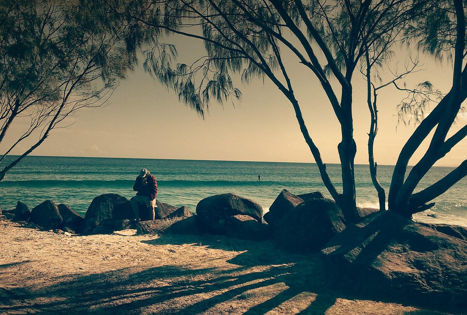 Lonely old man by the beach (Gold Coast, Queensland, Australia 5 September 2015)